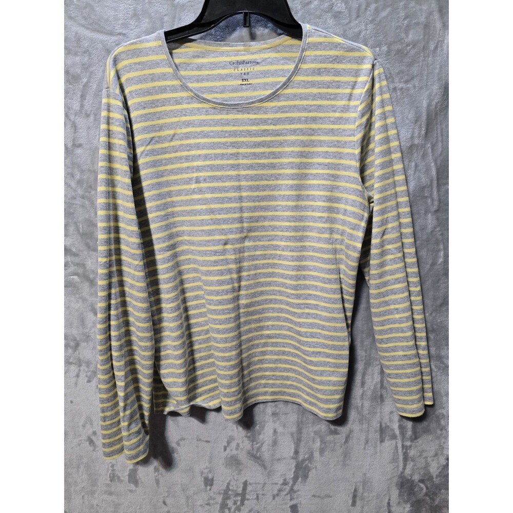 Croft & Barrow Women XXL Yellow Grey Stripe T-shirt Long Sleeve Stretch Casual